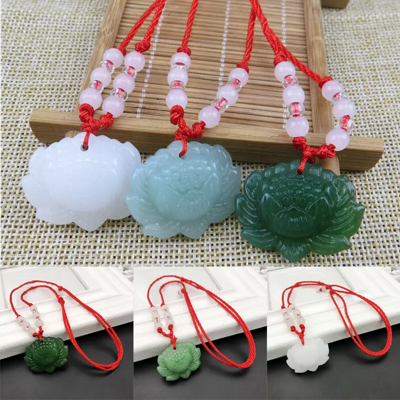 Women'S Fashion Jewellery - Naturalny Zielony Jadeitowy Wisiorek z Lotosem,